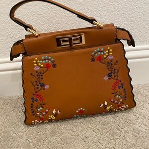 Embroidered Brown Handbag